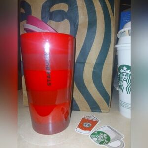 NEW Starbucks Rare Red Stripped Ceramic Tumbler with travel lid